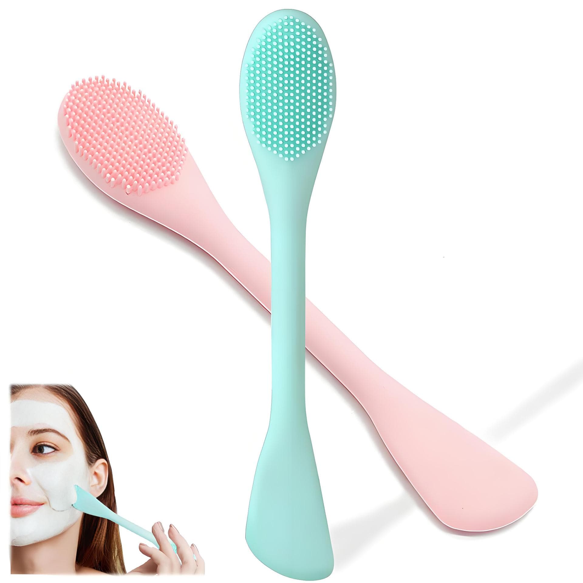 Popular Double-Headed Silicone Mask Brush, Mud Mask Brush, Beauty Facial White Mud Application Tool, Facial Cleansing Silicone Brush