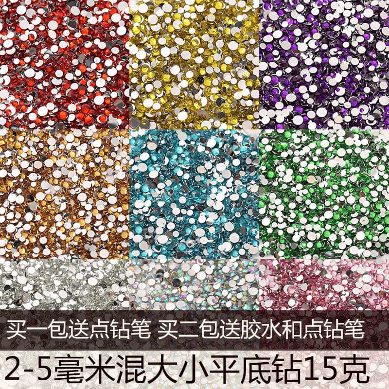 Mixed sizes flat-back rhinestones for nail art, nail decorations, small colored diamonds, 24 colors, direct from manufacturer for phone stickers
