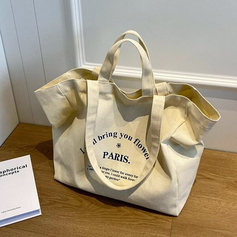 Bags for women can be ordered with logo text, trendy Korean style canvas tote bag, simple student shoulder bag, women's shopping bag