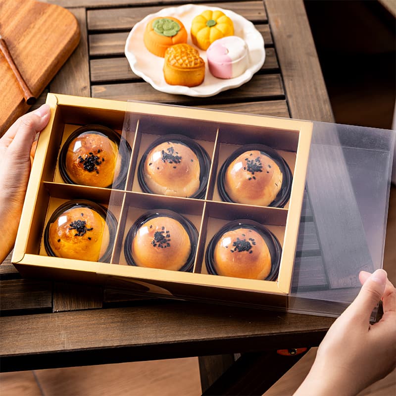 2025 New Mid-Autumn Mooncake Box Egg Yolk Crispy Chinese Peach Blossom Pastry Transparent Lid Baking Packaging Box Empty Box