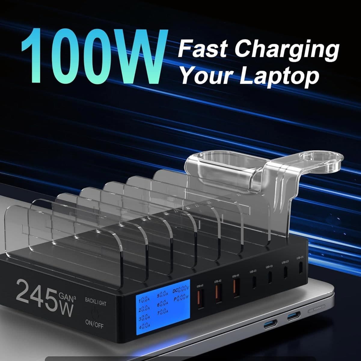 Smart USB Multi-Port USB Charger Wireless Charging Station Smart Fast Charging Lcd Display Real-Time Monitoring Current 7 Ports
