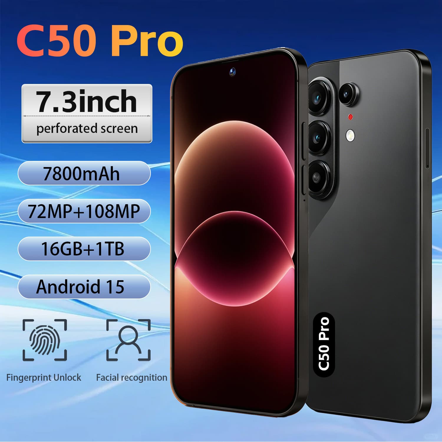 TK AliExpress specializes in cross-border smartphone C50 Pro Android 7.3 large-screen mobile phones. The source manufacturer can ship on behalf of you.