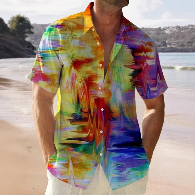 New European and American Cross-Border Men's Short-Sleeve Printed Shirt 3D Print Short-Sleeve Shirt Hawaiian Print Shirt