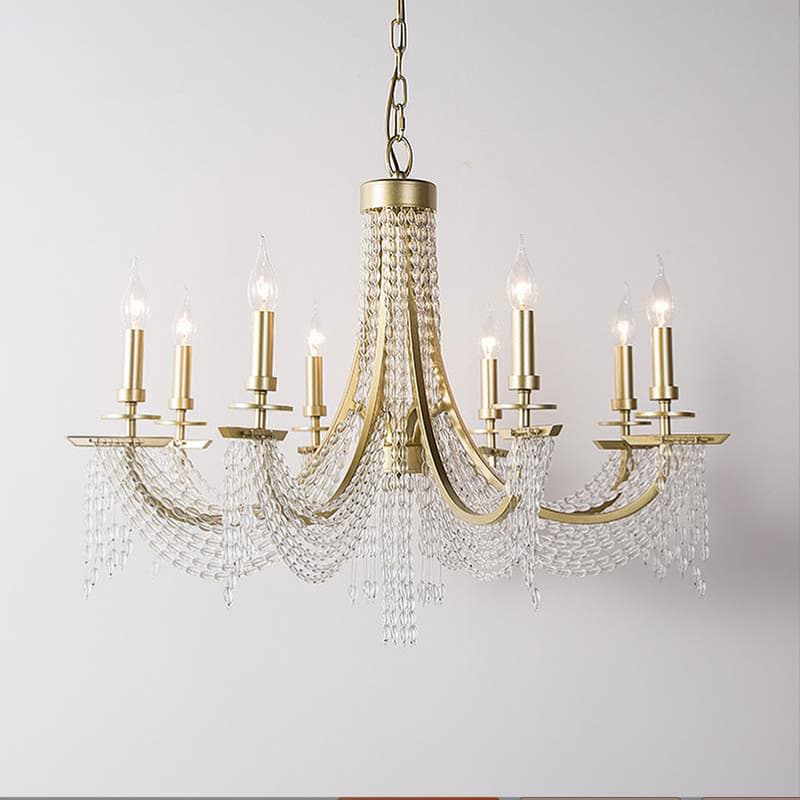 Kafel American-Style Chandelier Living Room Light Beaded Chain Artistic Creative Minimalist Light Luxury French Dining Room Light Bedroom Crystal Lamp