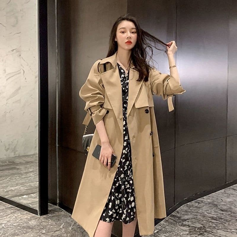 New Fashionable Large Size Women's Coat Medium Length Autumn Winter British Style Outerwear Thin Material Fashion Station