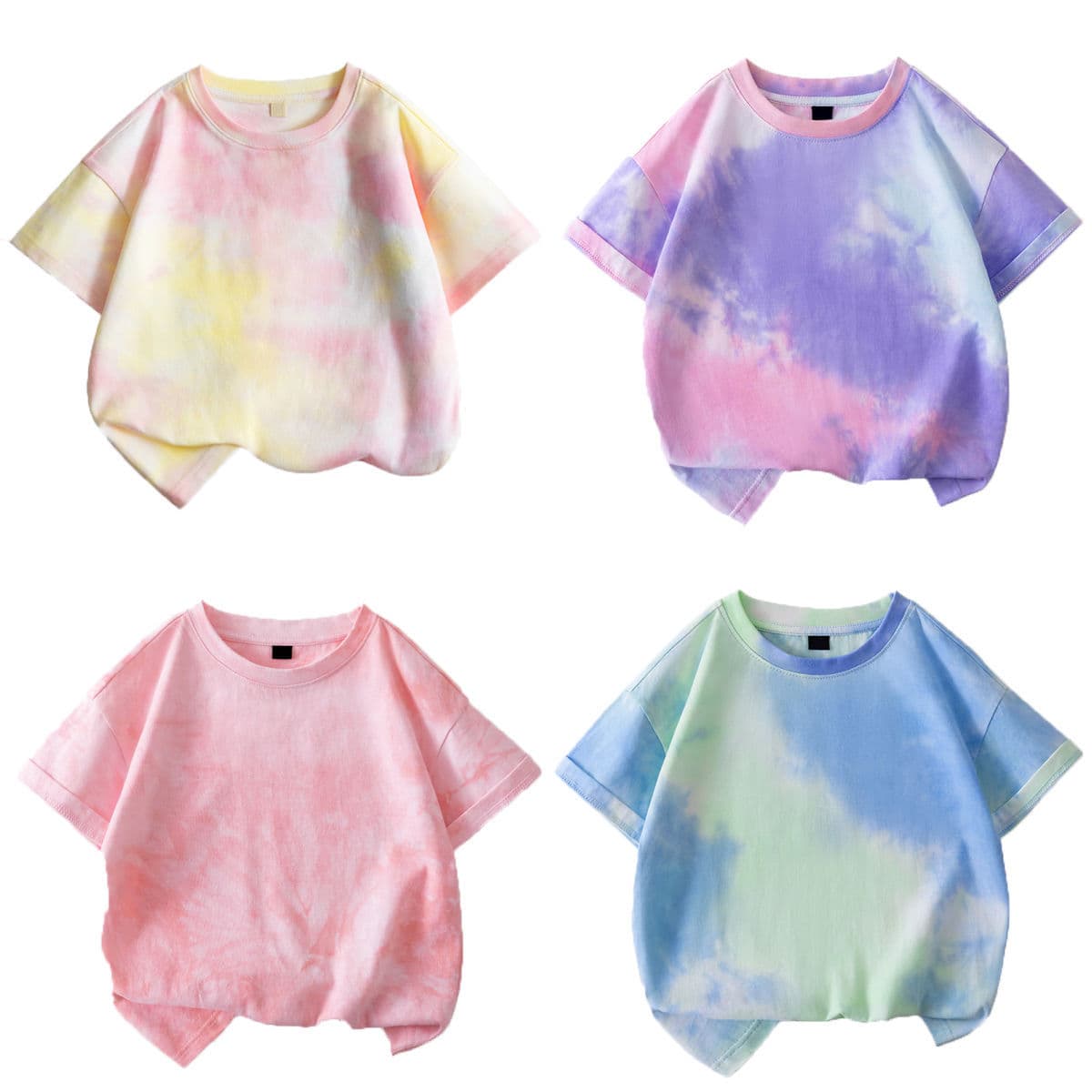 Boys' and girls' short-sleeved T-shirts, fashionable summer tie-dye short-sleeved shirts, 2024 new style, trendy children's clothing tops.