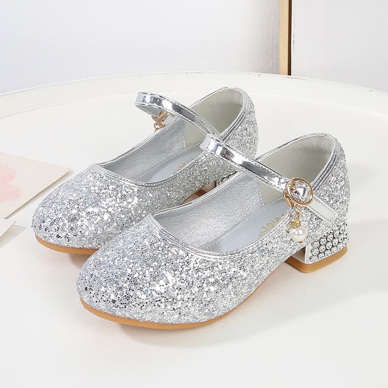 Girls High Heel Performance Shoes Silver Single Shoes Baby Piano Dress Show Shoes Comfortable Breathable PU Leather
