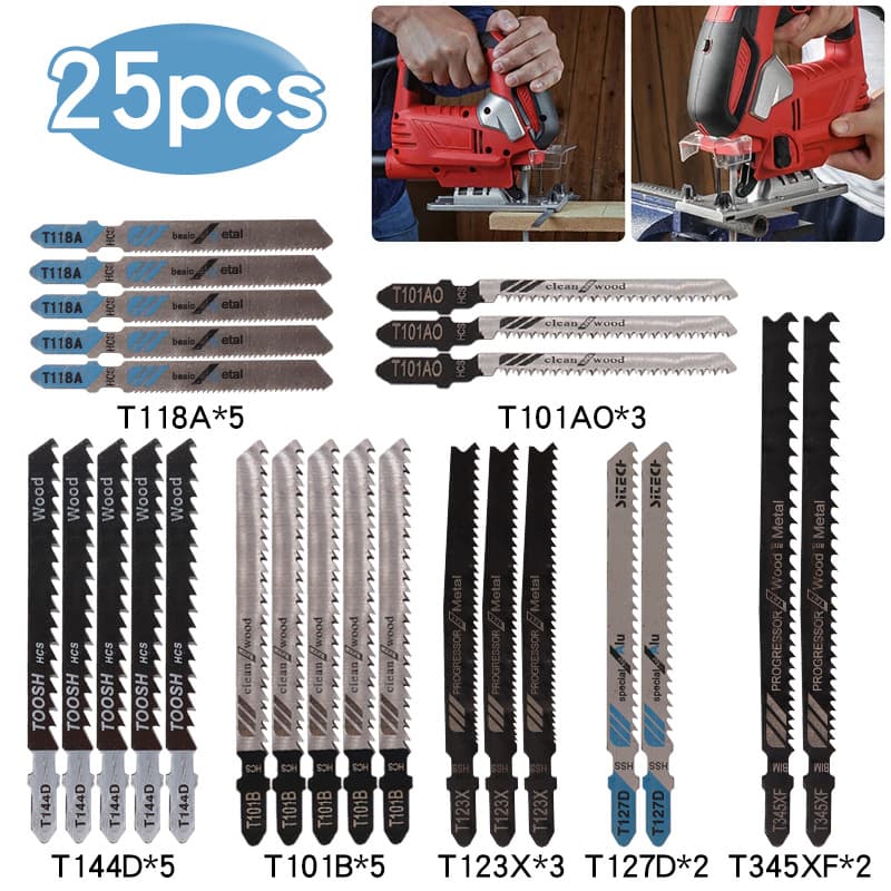 25-Piece Curved Saw Blade Set, Including Fine and Medium Teeth for Metal and Aluminum, Woodworking Combo
