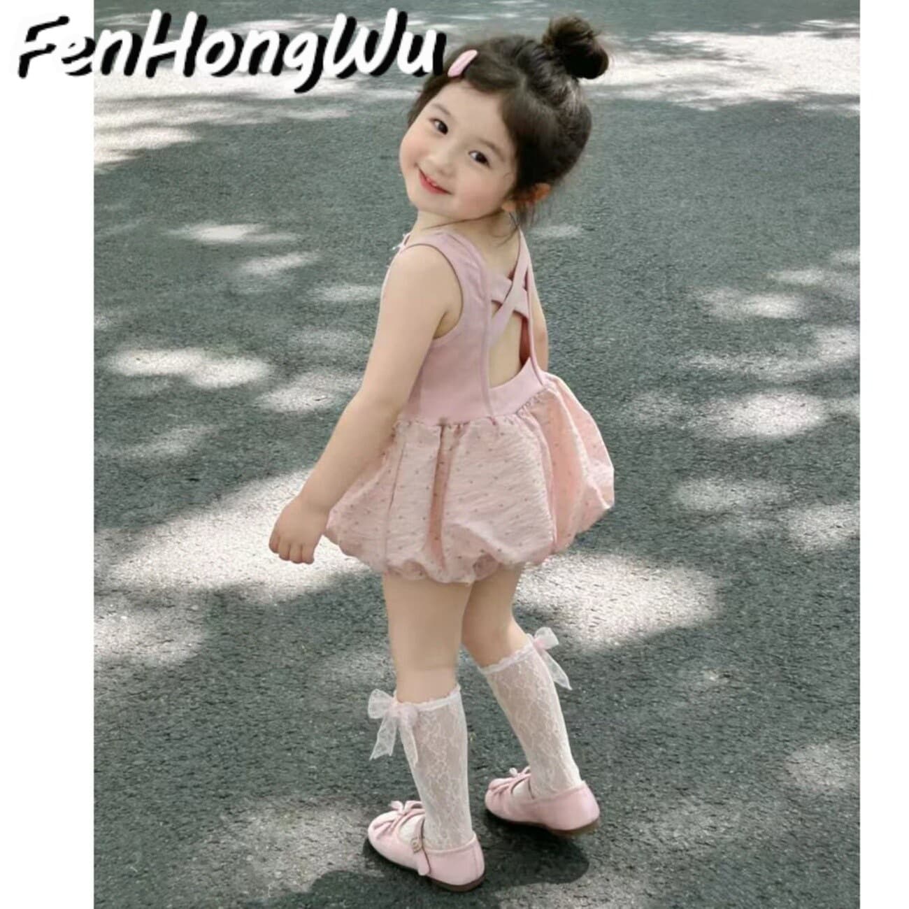 【Pink House】Baby Girl Summer Korean Sweet Pink Vest Bubble Dress, Cute and Stylish Princess Dress