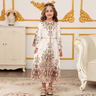 Cross-Border Amazon Children's Long Dress New Print Girl Dress Foreign Trade Ethnic Style Children's Simple Dress