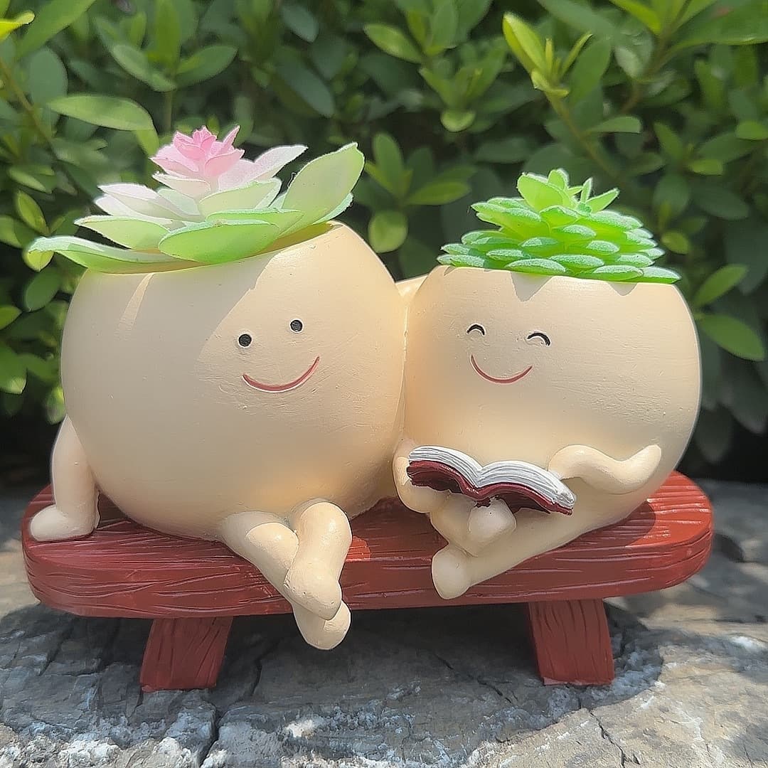 Cross-border Creative New Home Office Succulent Pot Cute Rocking Chair Round Face Playing Piano Sitting Double Flower Pot Plant