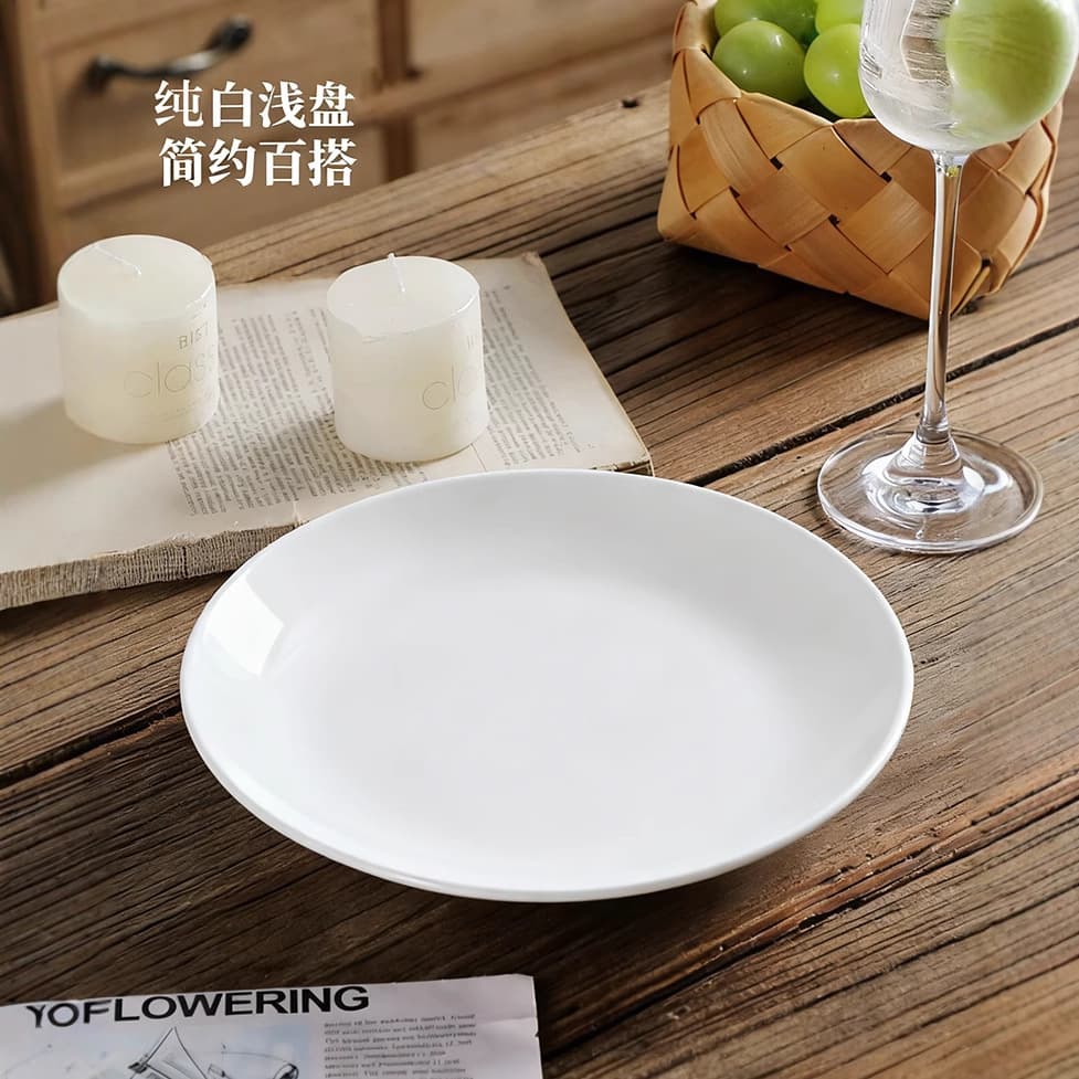 Custom Processing Wholesale Pure White Flat Plate Shallow Plate Colored Glaze Ceramic Plate Deep Plate Steak Plate Ceramic Plate