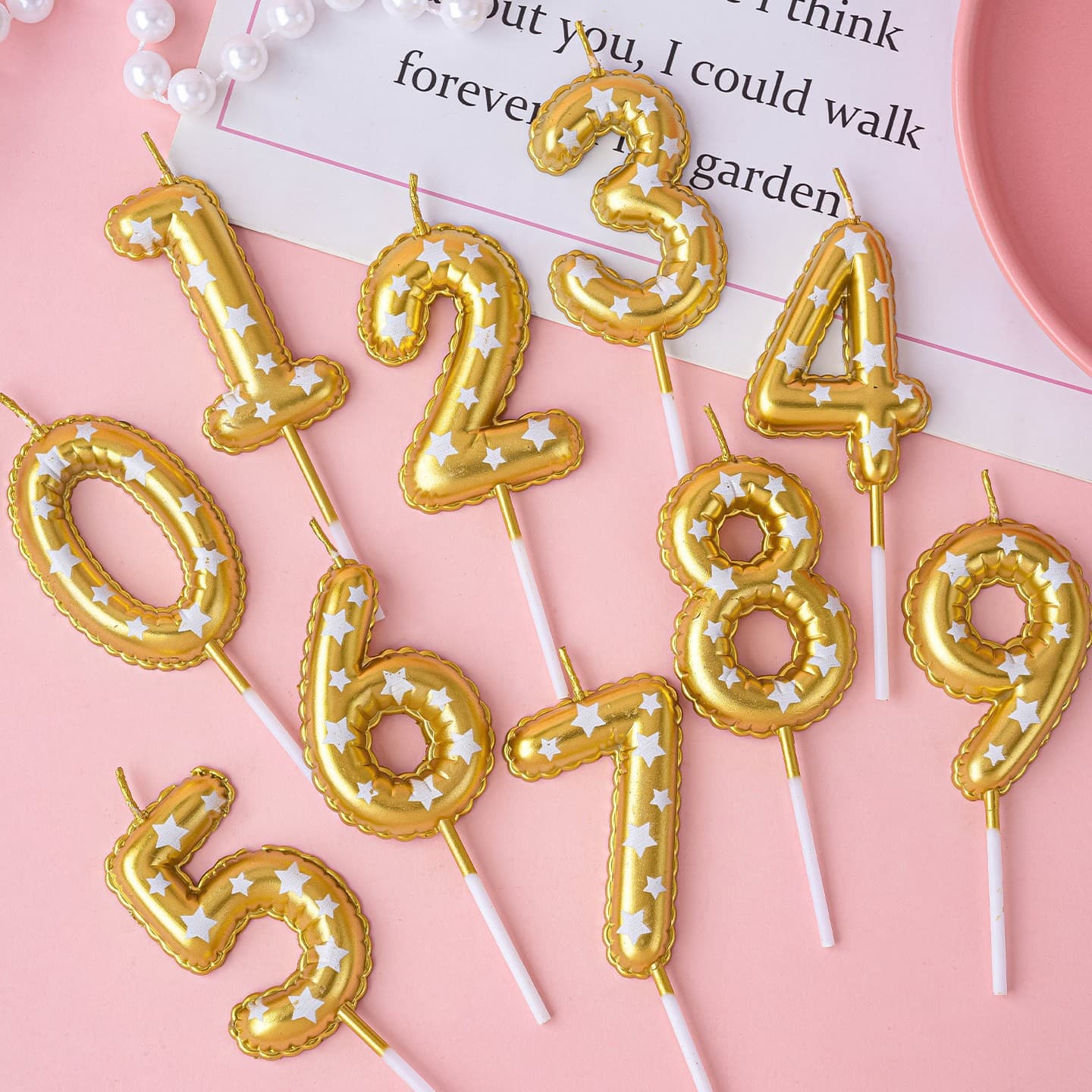 Gold Star Number Candle 0-9 Birthday Cake Decoration for Celebration Party Supplies