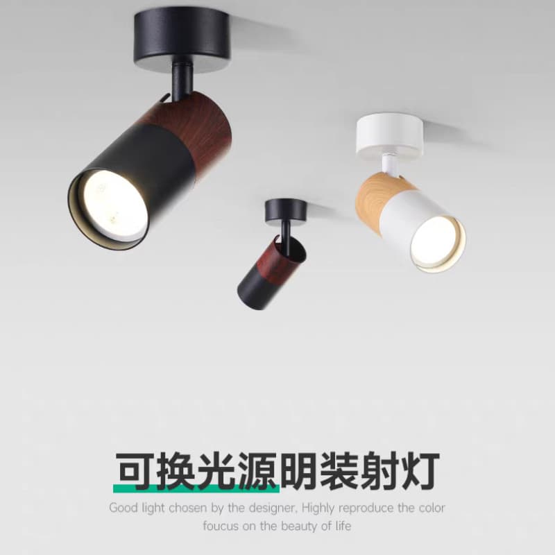 Cross-border COB wood grain track light with replaceable light source, home background wall picture lighting, adjustable angle surface-mounted GU10 spotlight.