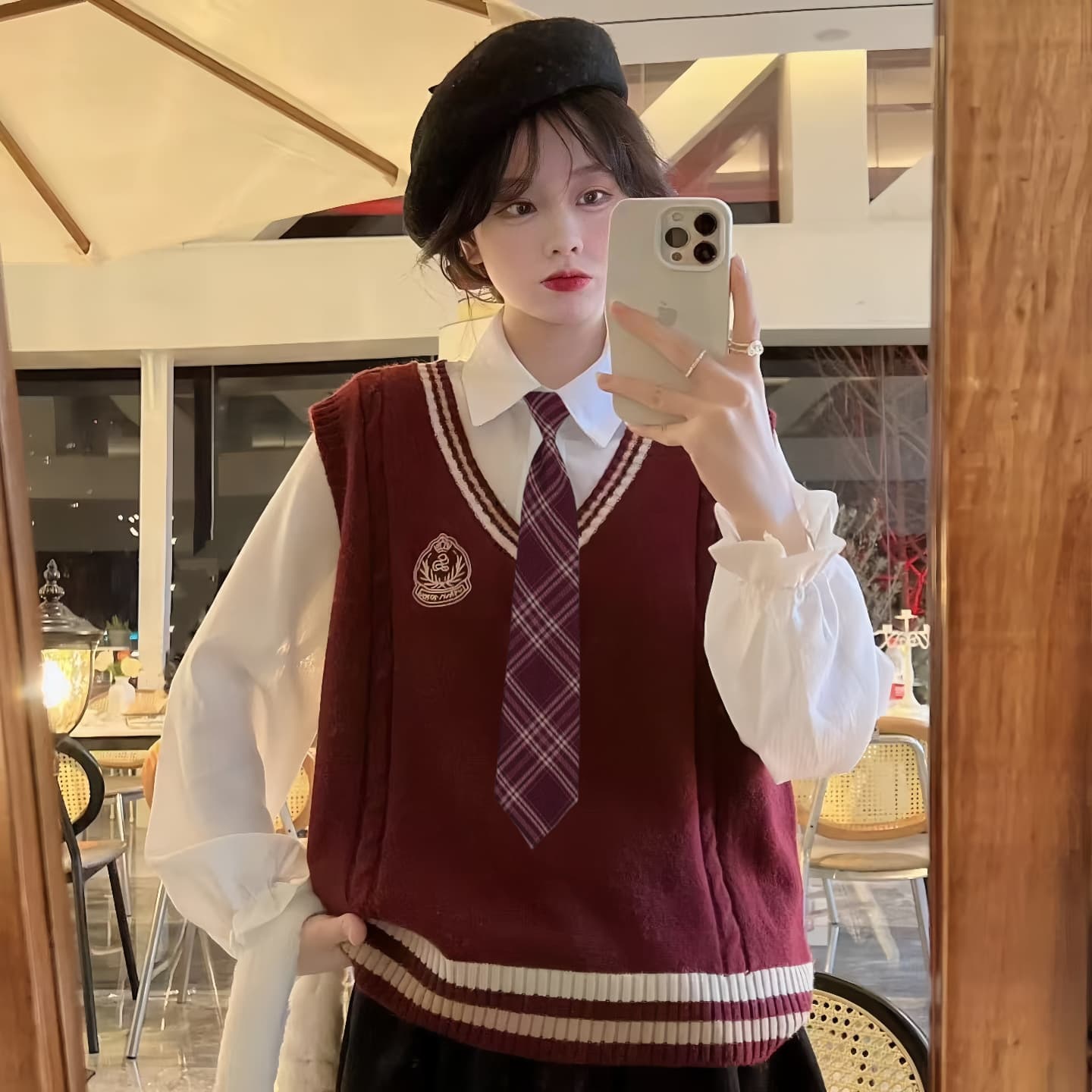 Academic Style JK Uniform Sweater Knit Vest for Women, Spring/Autumn ID Photo Layered with Shirt and Pleated Skirt Student Set