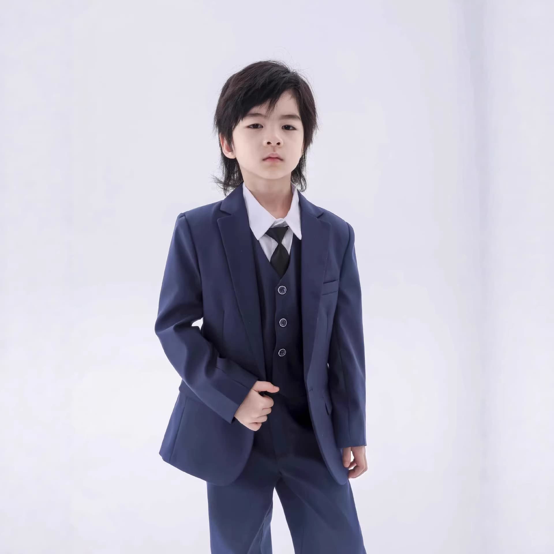 Overseas Cross-Border Student Suit Navy Blue Black School Uniform Three-Piece Set