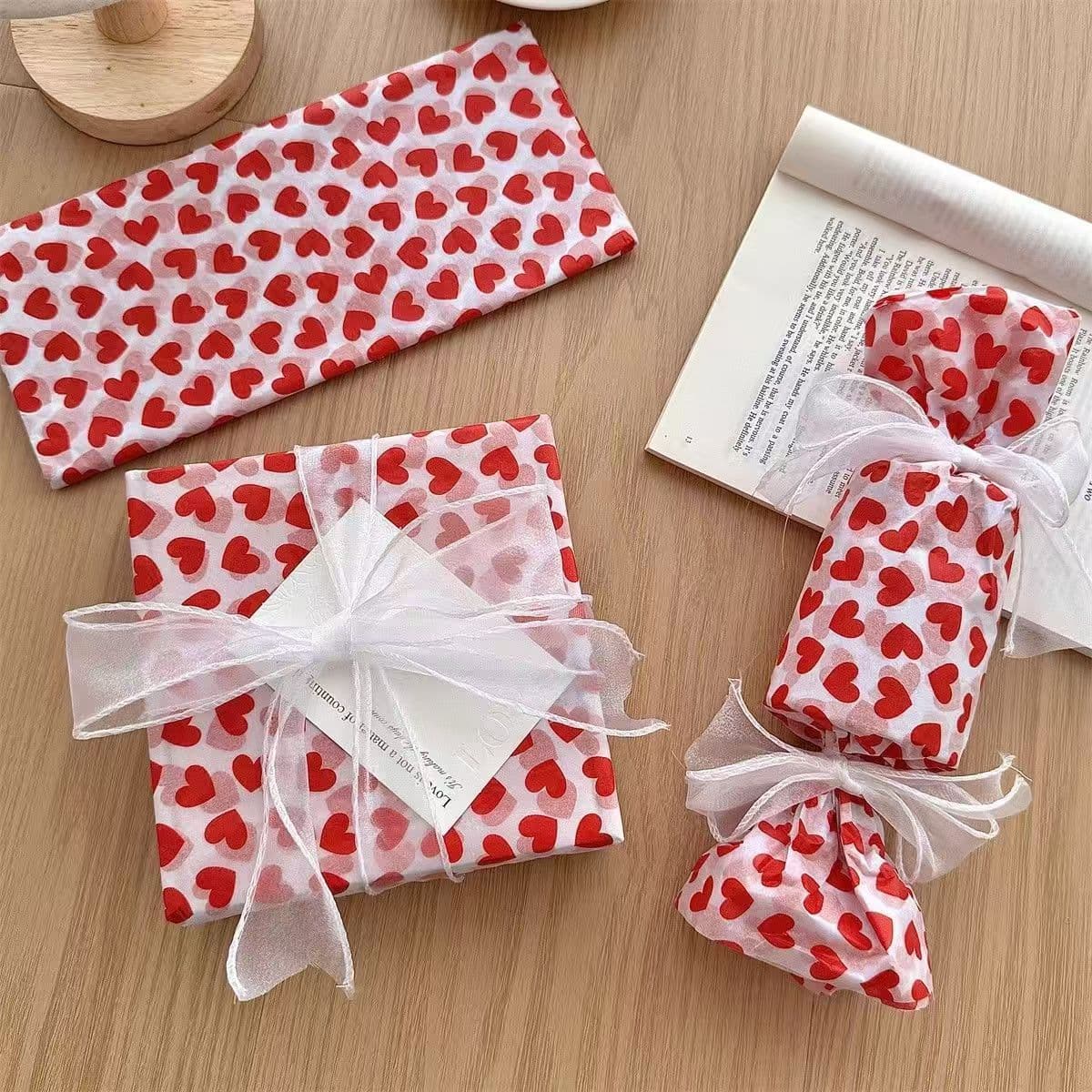 Red Heart Snow Pear Paper DIY Large Sheet Affordable Decorative Gift Wrapping Paper for Clothing, Gifts, and Floral Wrapping