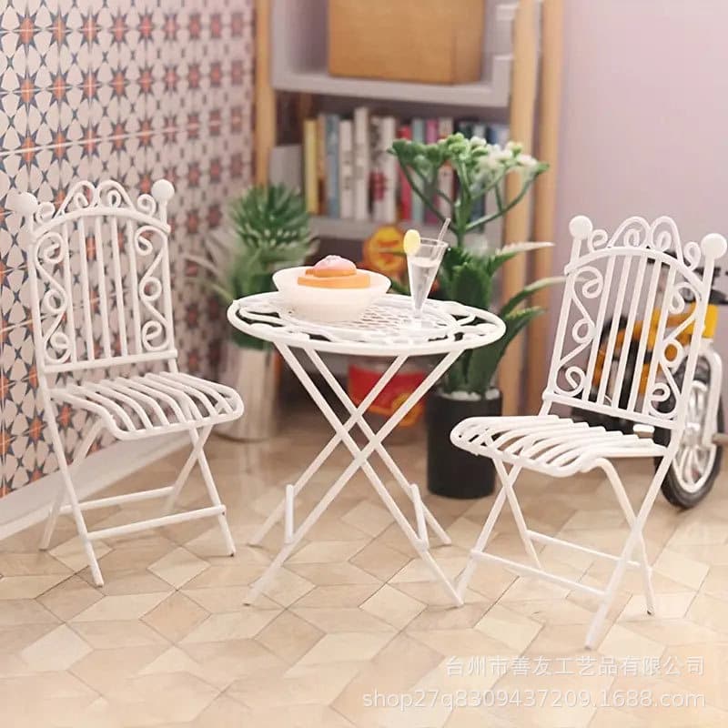 Creative Best-Selling Home Living Room Iron Mini Table and Chair Set, Nordic Style Dollhouse 1:12 Miniature Furniture Set