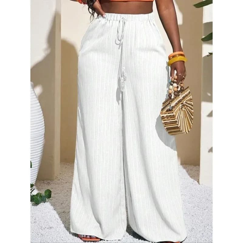 Amazon Plus Size Women's Solid Color Wide Leg Pants Casual Comfortable Long Pants
