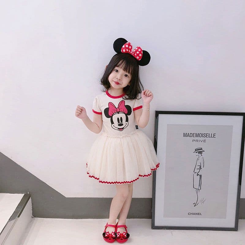 2026 Summer New Girls Dress Mickey Mouse Children's Mesh Cartoon Skirt Mickey Minnie Style Princess Dress