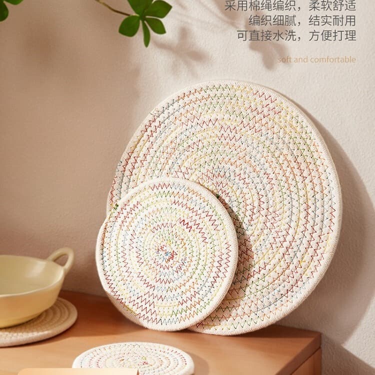 Nordic style insulated coaster table mat kitchen pot mat woven insulated mat heat-proof dish mat fabric tea coaster dining table