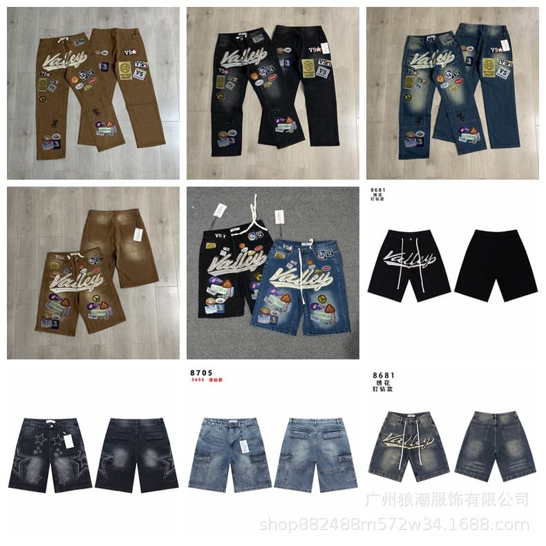 26SS American Rhinestone Shorts Men's Ins High Street Five-Point Pants Women's Summer Casual Letter Print Sweatpants Trend