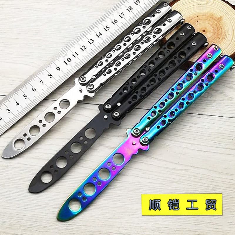 Beginner Friendly CSGO Practice Butterfly Knife Outdoor Portable All Steel Non-Sharp Edge Training Tool for Self-Defense