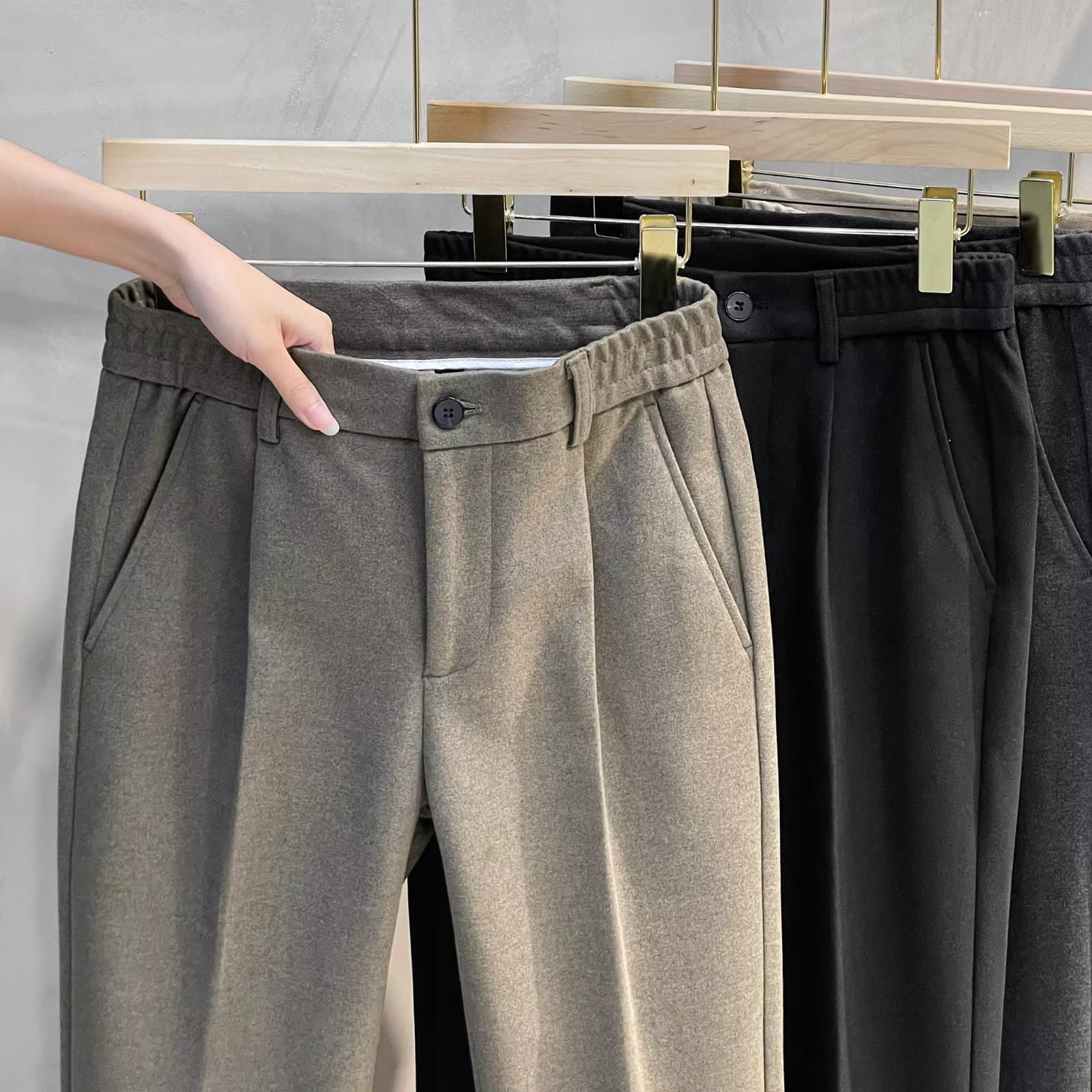 Wool Blend Pants Men's Premium Straight Loose Brushed Long Pants, Formal Business Casual Trousers, Men's Nine-Tenths Trousers