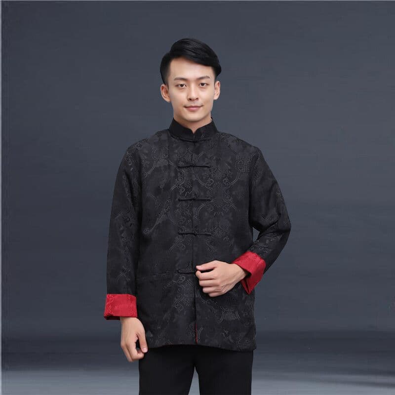 Thin Satin Reversible Tang Suit Men's Jacket Chinese Style Spring/Autumn Long-Sleeve Coat for Middle-Aged and Elderly Men