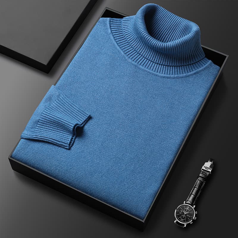High Collar Men's Knitted Elastic Sweater Pure Color Long Sleeve Breathable Casual Fashion Urban Style for Young Adults