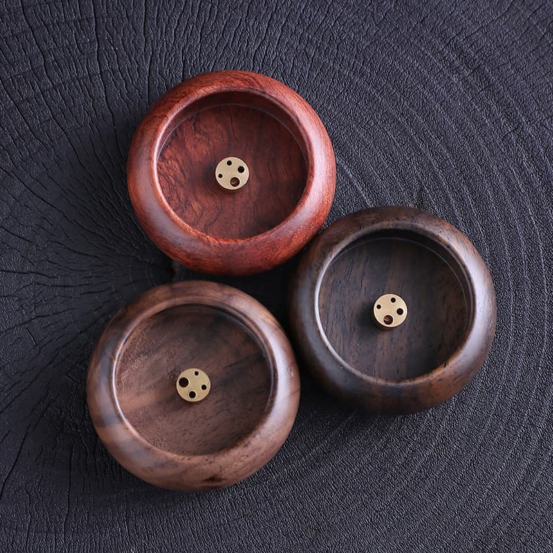 Miniature rosewood perforated incense bowl with incense stick holder, round household agarwood upright ebony solid wood incense burner