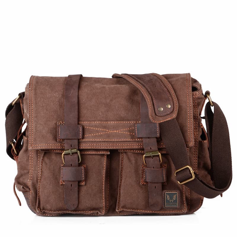Muchuan cloth bag wholesale European and American retro canvas with crazy horse leather unisex messenger bag single shoulder casual sling bag