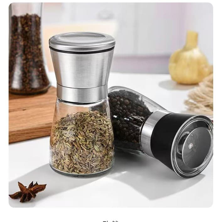 Cross-border manual grinder household stainless steel kitchen sea salt pepper grinding bottle seasoning bottle sprinkler glass bottle