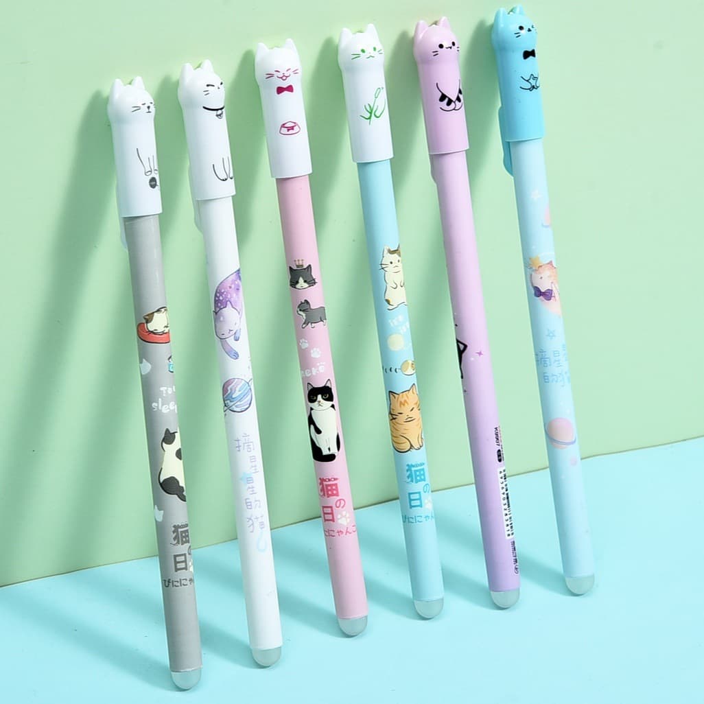 Cross-border Cat Erasable Gel Pen Cat Tail Easy Erasable Pen Erasable Pen Crystal Blue 0.5mm Student Stationery Pen