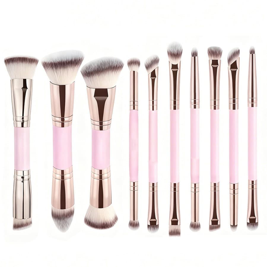 Cross-Border Bestseller High-Quality 10-Piece Dual-Ended Makeup Brush Set with Three-Color Soft Bristles Foundation Brush Full Set