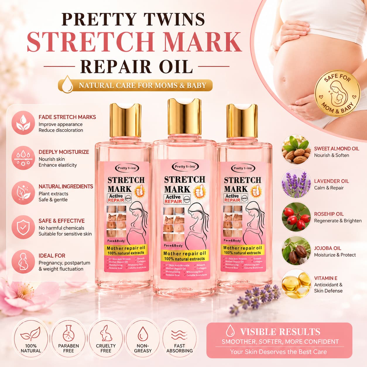 Active Good Results 180ml Skincare Oil Serum for Scars Stretch Marks