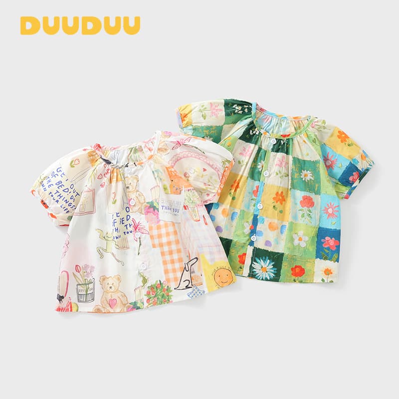 DUUDUU Children's Short Sleeve Top 2026 Summer Kids Shirt Baby Soft A-Class Girls T-Shirt