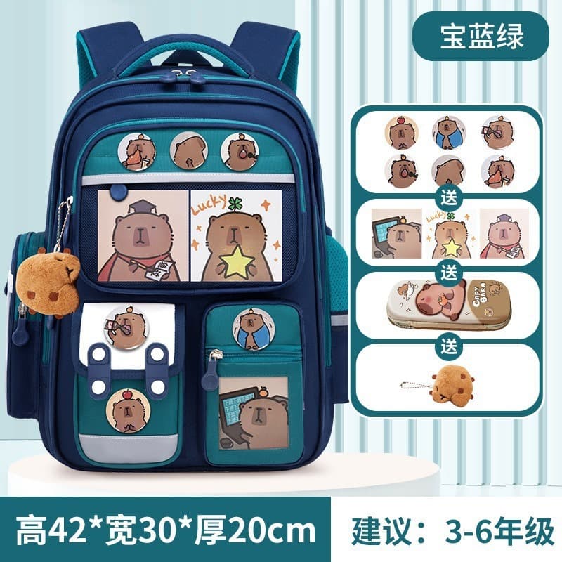 Primary School Backpack for Grades 1-6, Boys and Girls, Cartoon Spine-Protecting Weight-Reducing Design, Suitable for Children Aged 6-12, Double Shoulder Strap