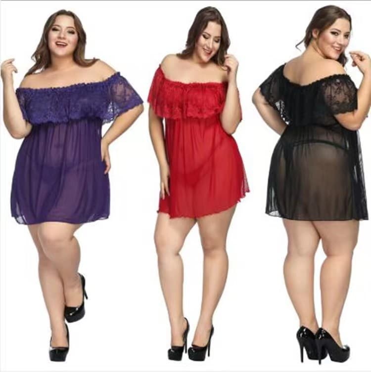 Midnight Charm Cross-Border Lingerie EU/US Export Sexy Lingerie One-Shoulder Sleep Dress Plus Size 1318
