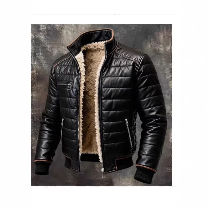 New European and American Trendy Men's Winter Leather Jacket Autumn/Winter Thickened Fleece-Lined Hooded Stand Collar Coat 2