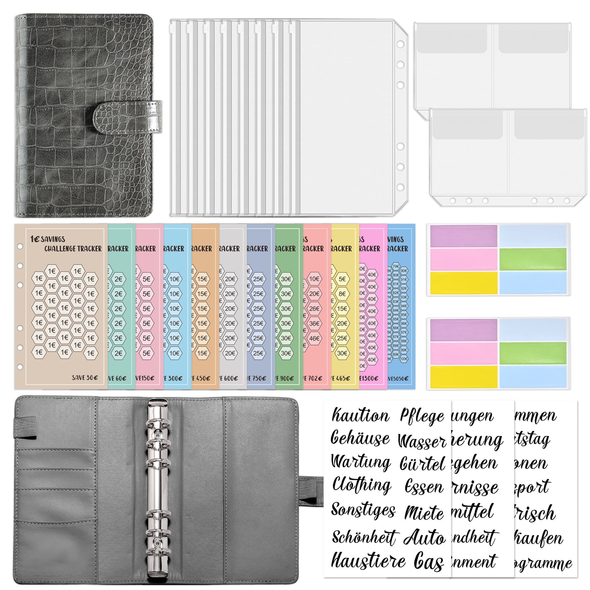 Cross-border A6 Loose-leaf Notebook PU Leather Savings Challenge Cash Envelope Budget Tracker