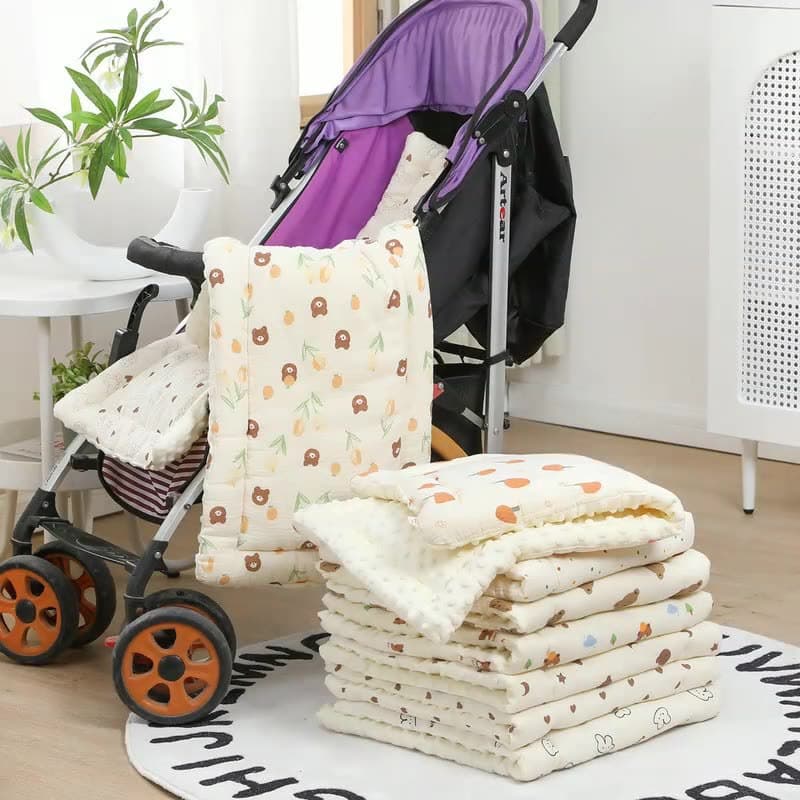 New Baby Stroller Pad Cotton Gauze Double-Sided Soft Bean Fleece Quilted Cushion Wholesale Baby Outing Seat