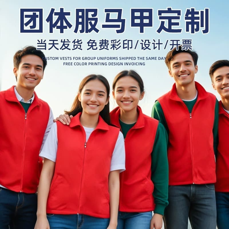 Customized volunteer vests, printed with logos, red vests for Party members, children's activities, volunteer advertising work clothes.