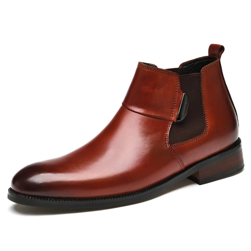 Cross-border Large Size 45 Genuine Leather Height-Increasing Chelsea Short Boots British Business Wooden Sole Leather Boots Men's Shoes