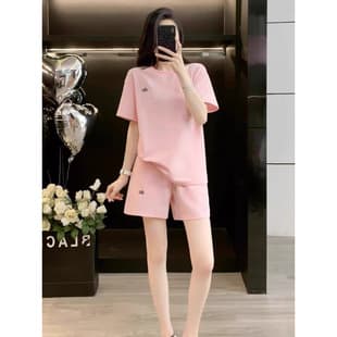 Ice Silk Thread 2026 New Sports Set T-Shirt and Shorts Set Women's Summer Short Sleeve Two-Piece Trendy