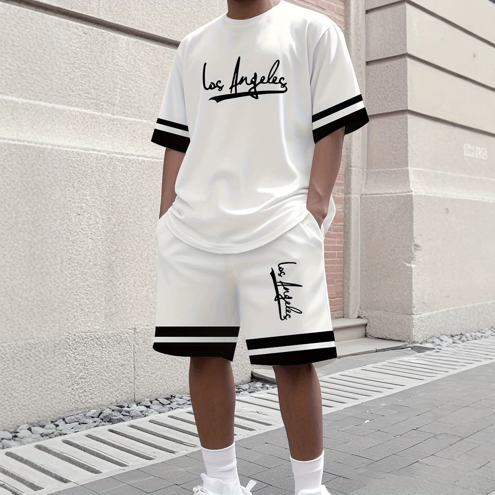 2026 cross-border summer fashion short-sleeved T-shirt shorts loose men's 3D digital printing sports training two-piece set