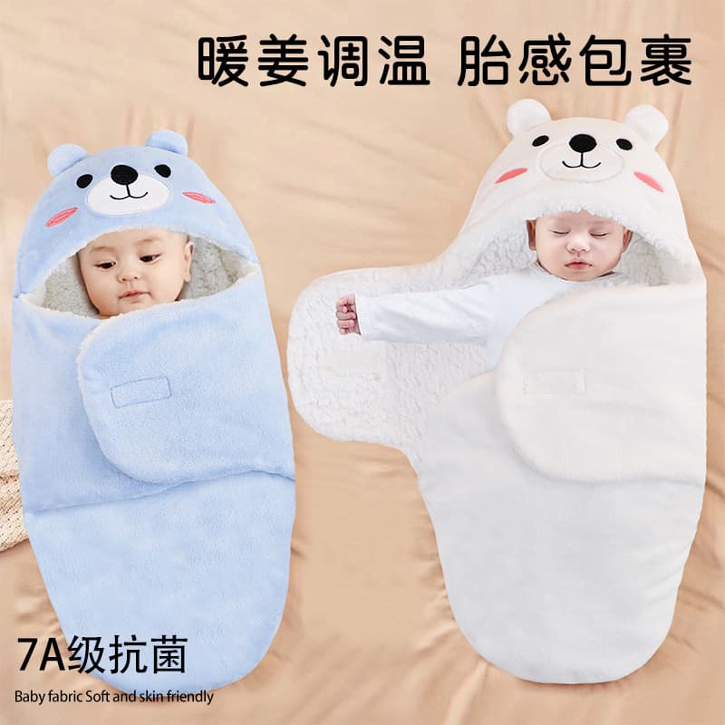 Cross-border Newborn Baby Sleep Sack, Flannel Swaddle Blanket for Newborns, Thick Winter Fall Sleep Sack, Anti-Kick Blanket