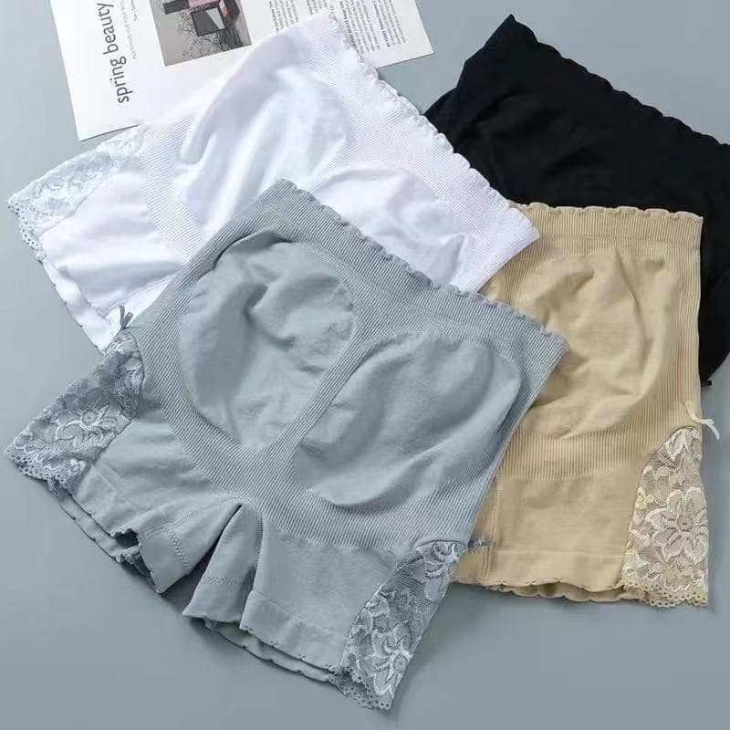New Lace Trim Safety Shorts Cotton Crotch Mid-Waist Tummy Control 3/4 Length Bottoming Shorts Anti-Exposure Panties for Women Factory Direct