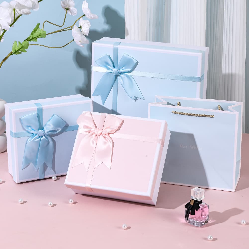 Pink Bow Gift Box, Fresh Birthday Gift Box, Top and Bottom Cover Empty Box, Lipstick Packaging Gift Box