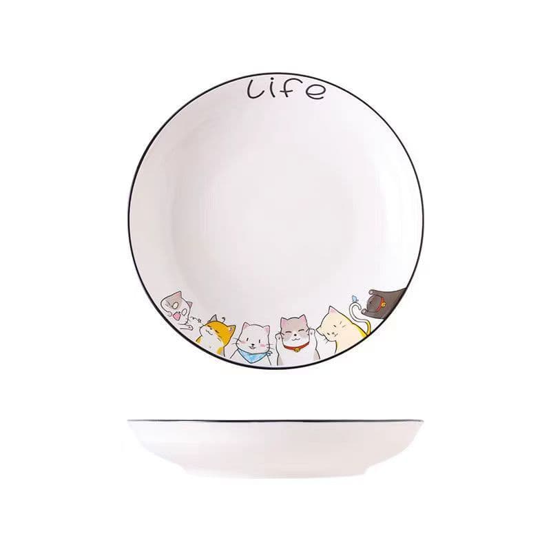 Nordic Home Ceramic Plate Cartoon Cute Cat Dish Deep Plate Internet Celebrity Creative Ceramic Dinner Plate Soup Plate Custom